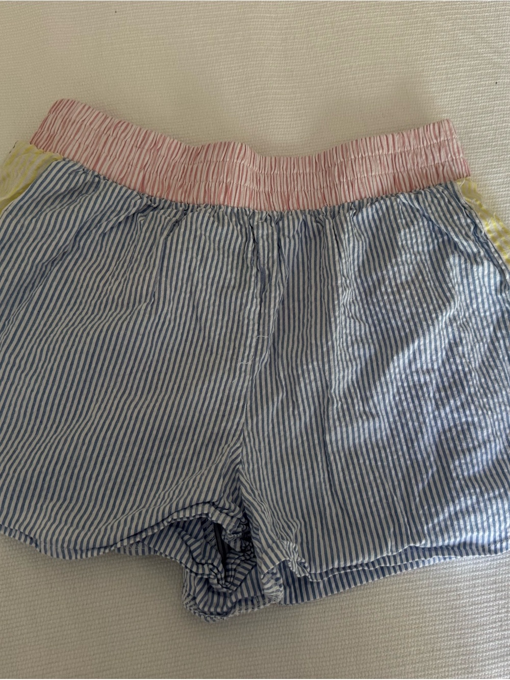 Forever 21 Blue & White Striped Shorts with Pink Waistband